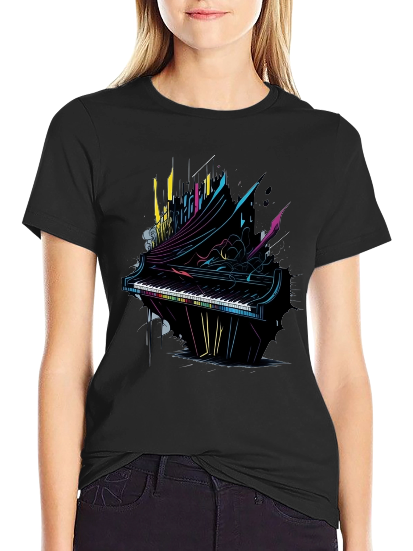 Abstract Piano Graphic T-Shirt - Musical Art Tee