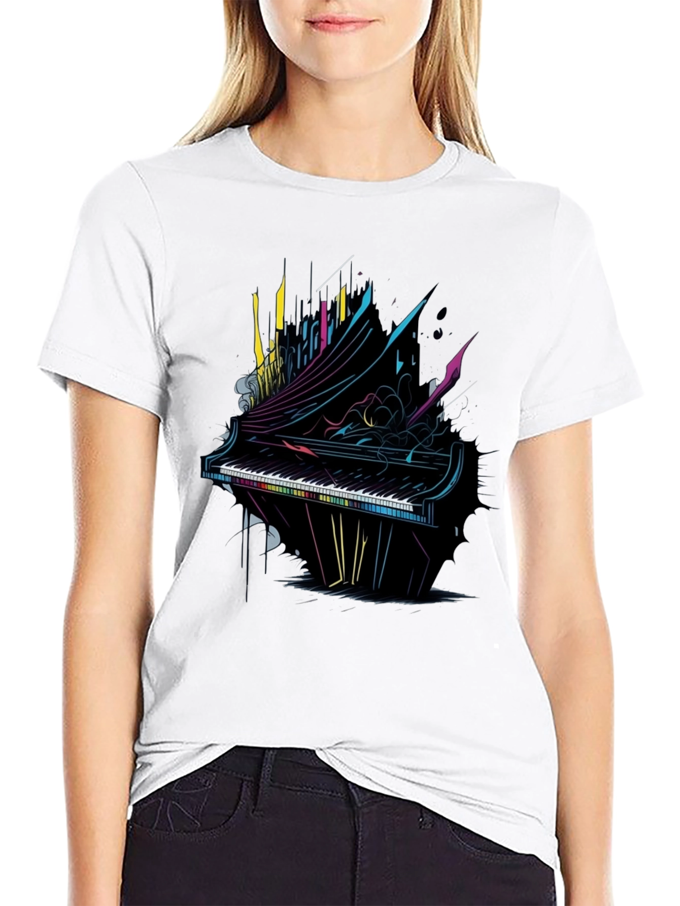 Abstract Piano Graphic T-Shirt - Musical Art Tee