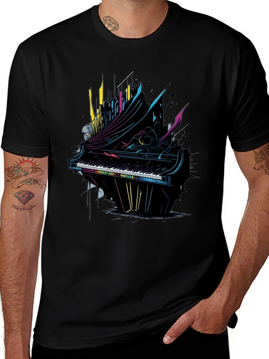 Abstract Piano Graphic T-Shirt - Musical Art Tee