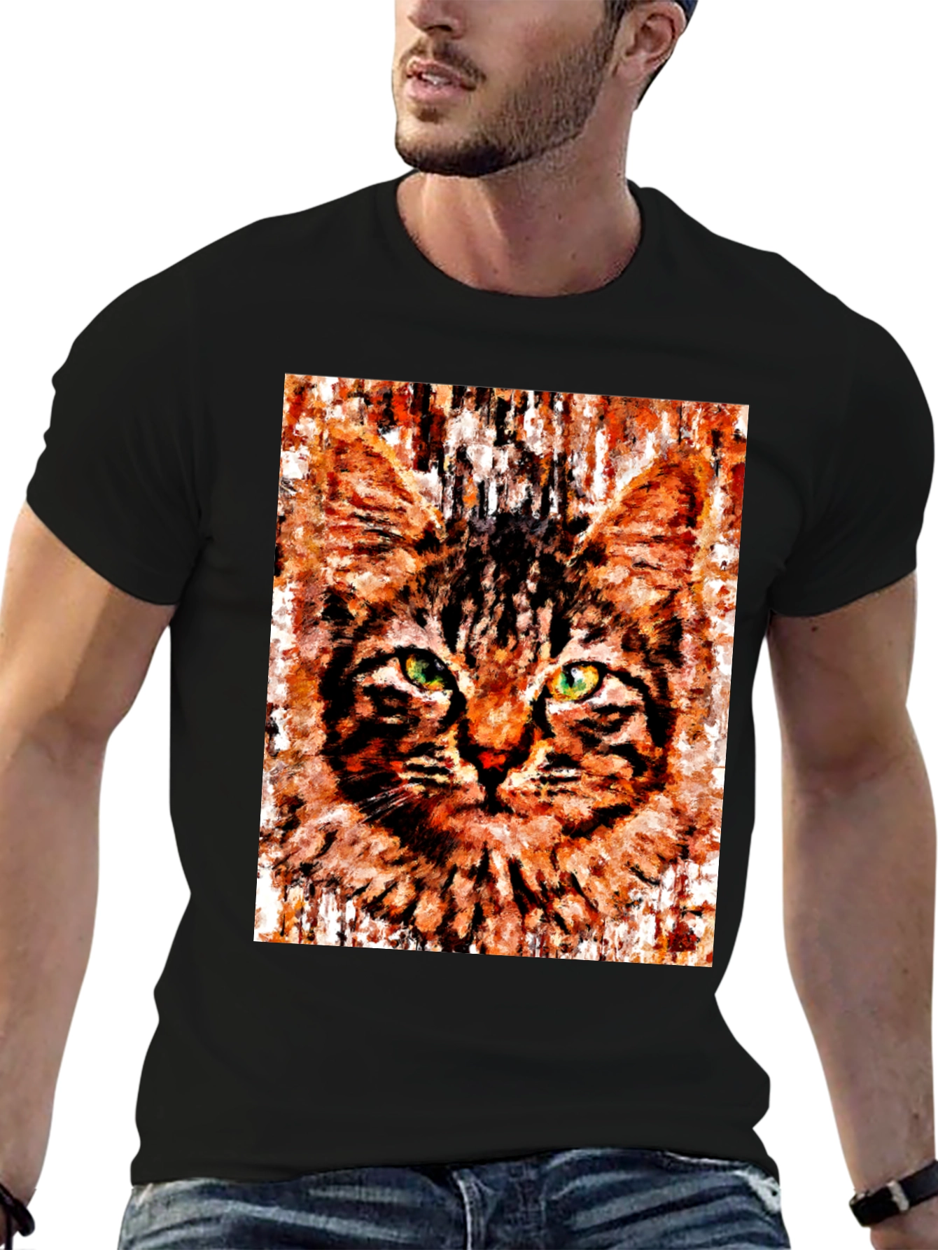 Abstract Cat Portrait Graphic T-Shirt
