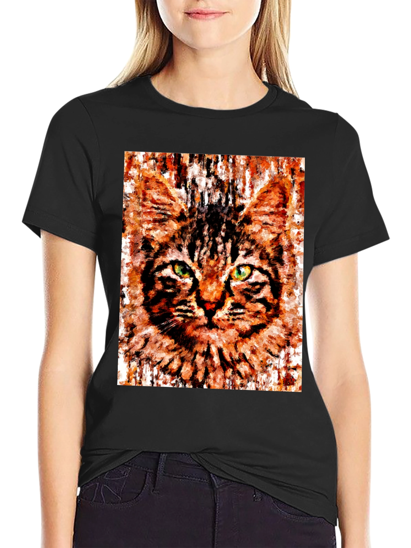 Abstract Cat Portrait Graphic T-Shirt