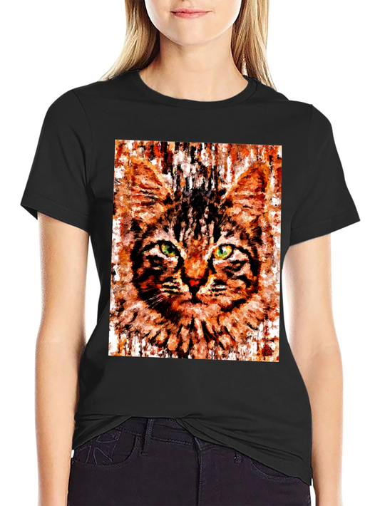 Abstract Cat Portrait Graphic T-Shirt