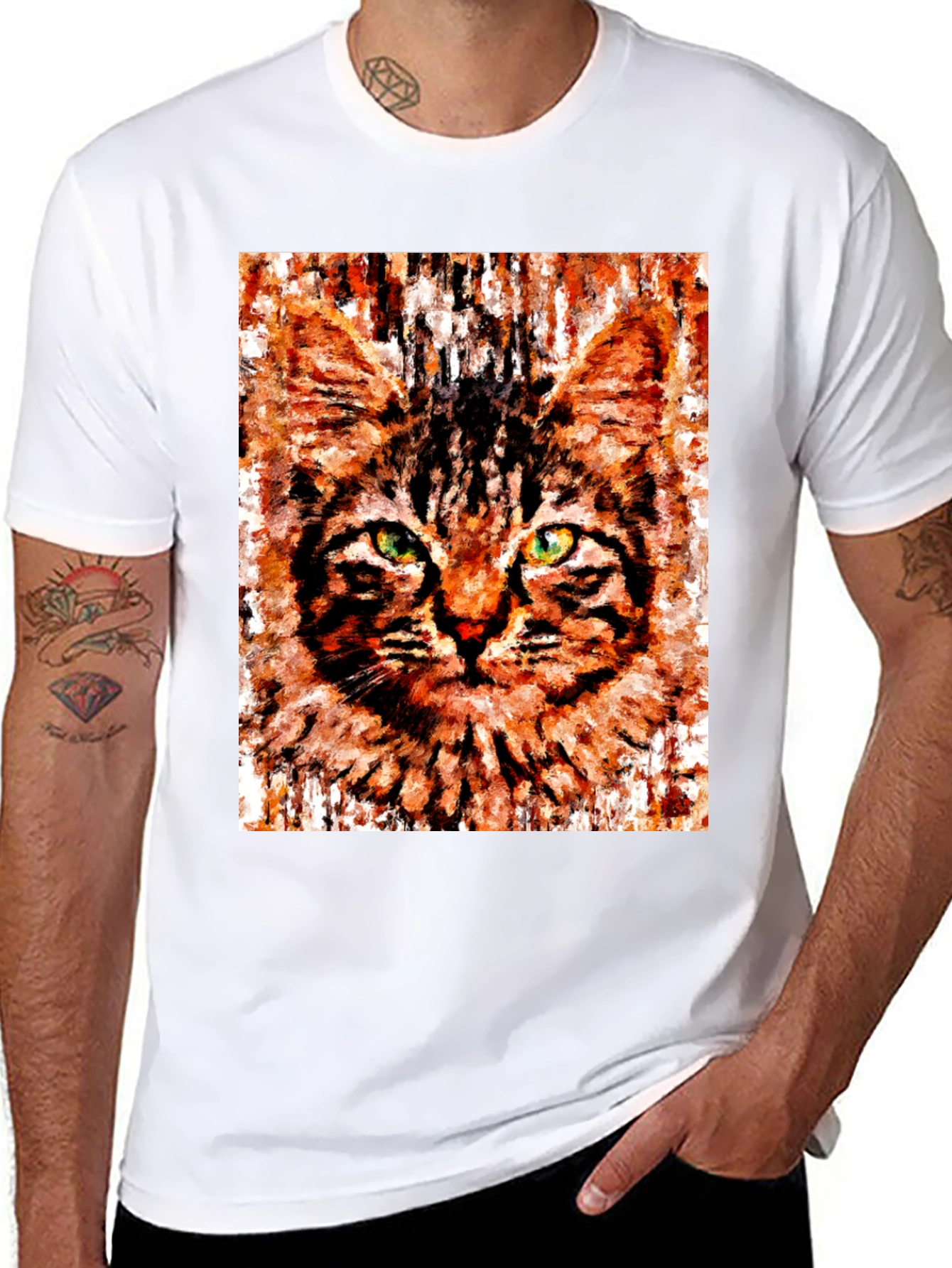 Abstract Cat Portrait Graphic T-Shirt