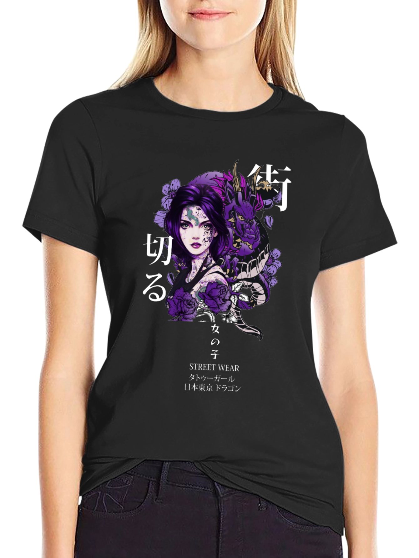 Anime Girl Dragon Graphic Tee - Streetwear Style