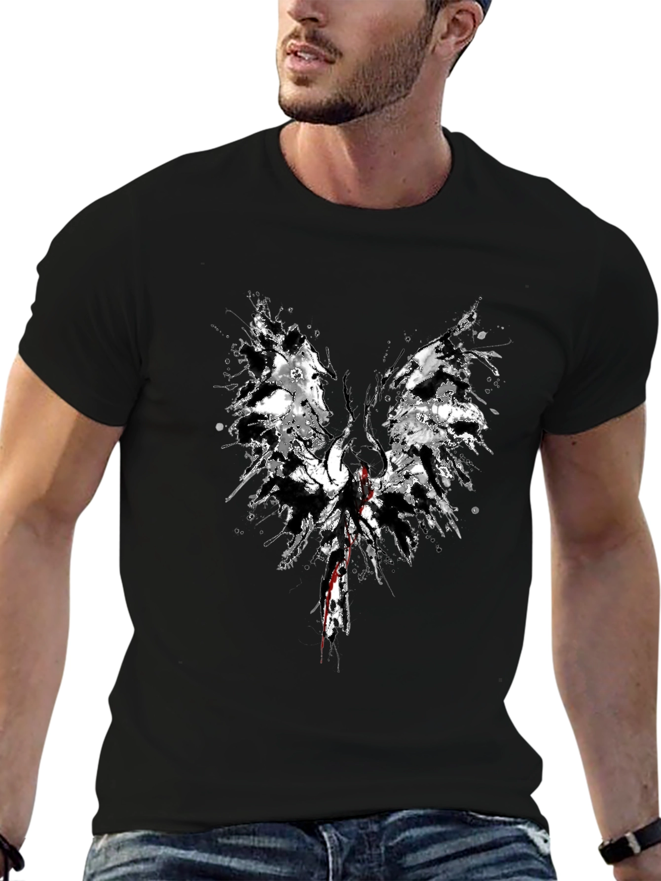 Abstract Wings Graphic Black T-Shirt