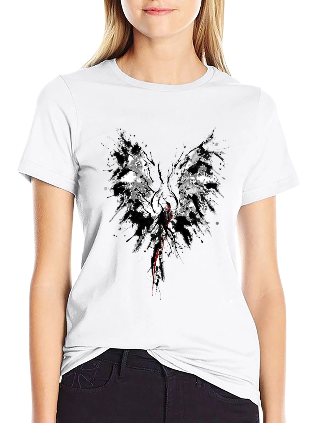 Abstract Wings Graphic Black T-Shirt