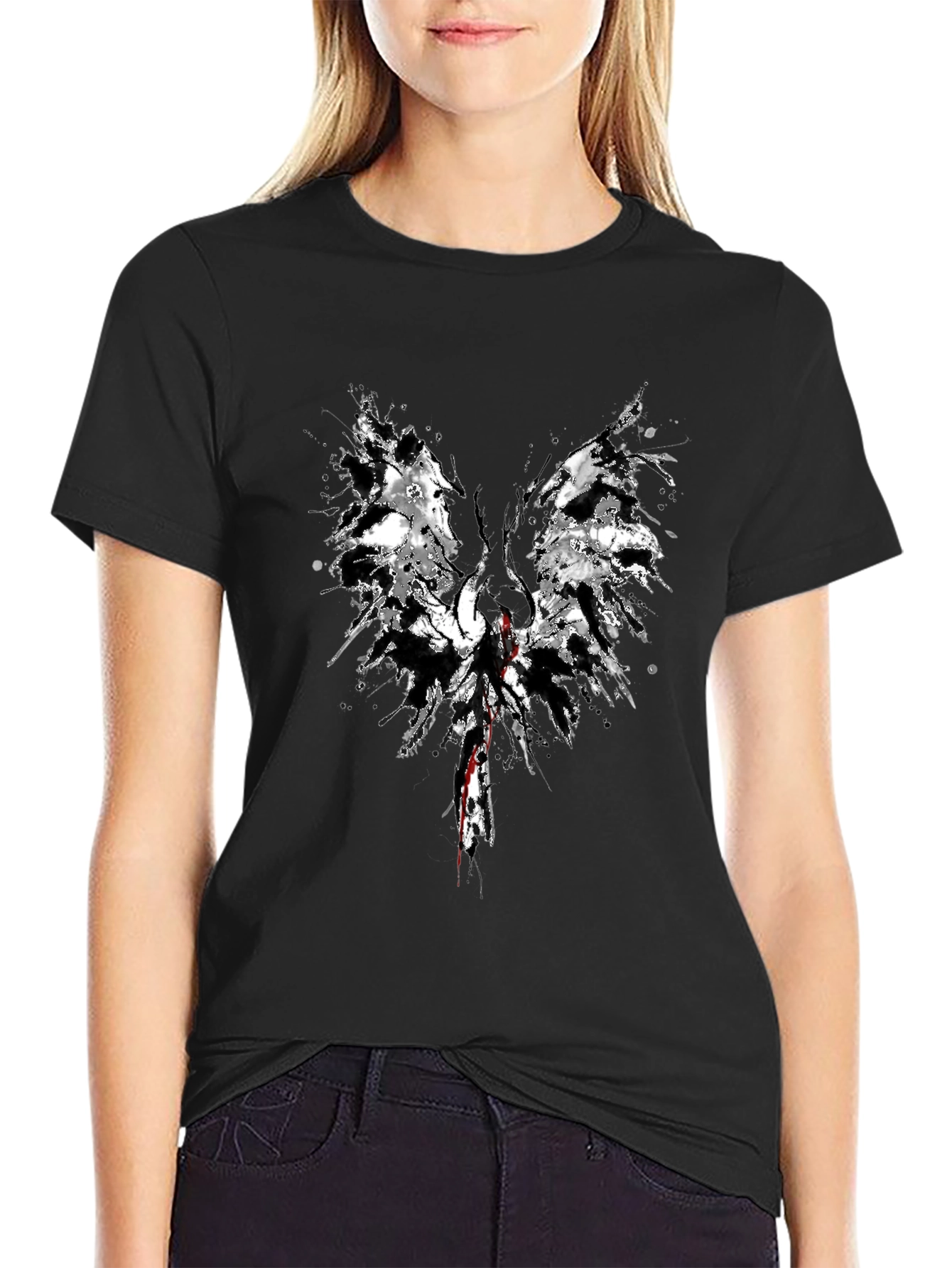 Abstract Wings Graphic Black T-Shirt