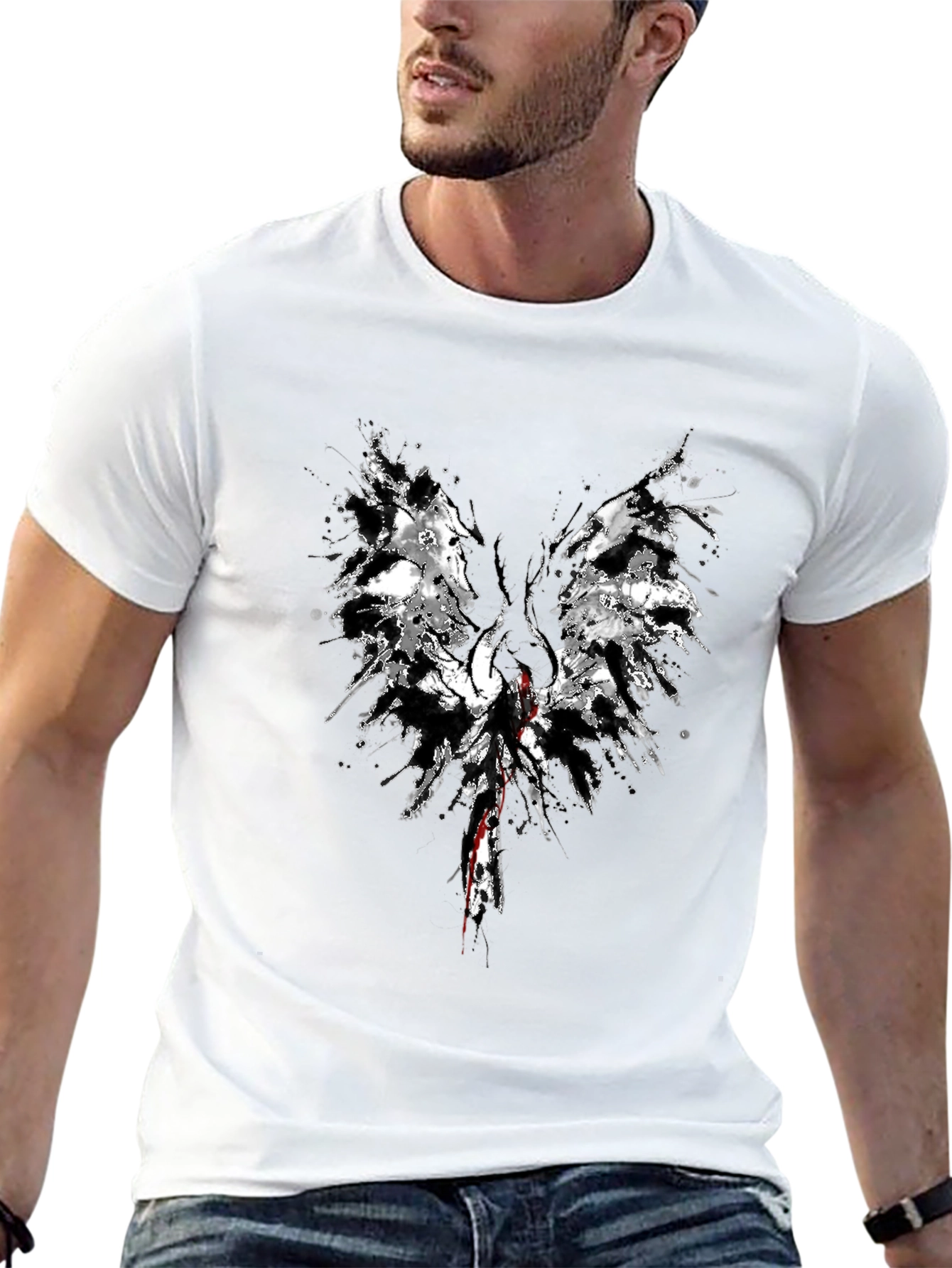 Abstract Wings Graphic Black T-Shirt
