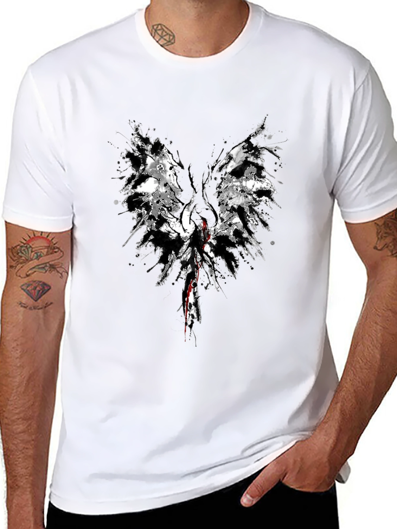 Abstract Wings Graphic Black T-Shirt