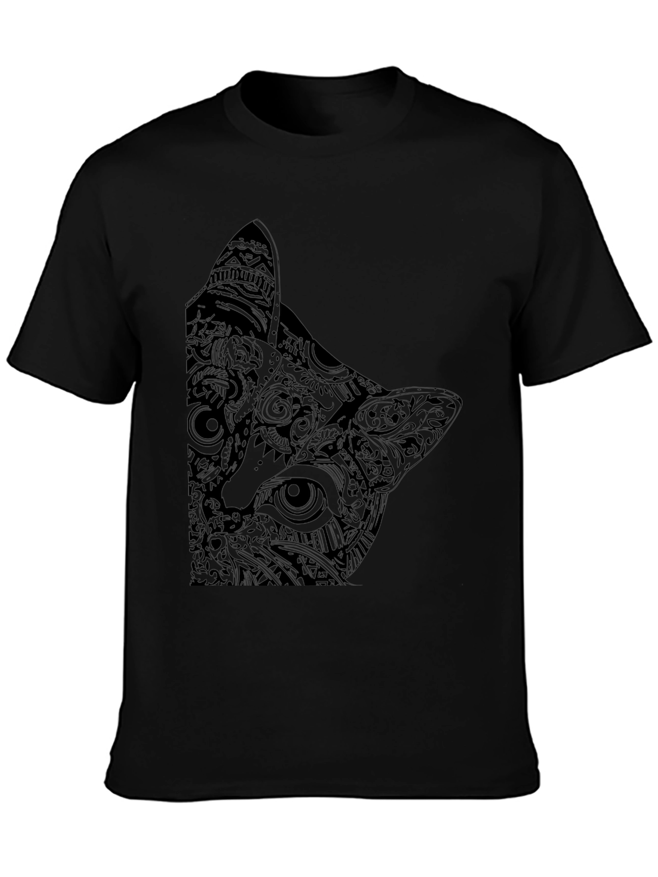 Abstract Cat Graphic Black T-Shirt