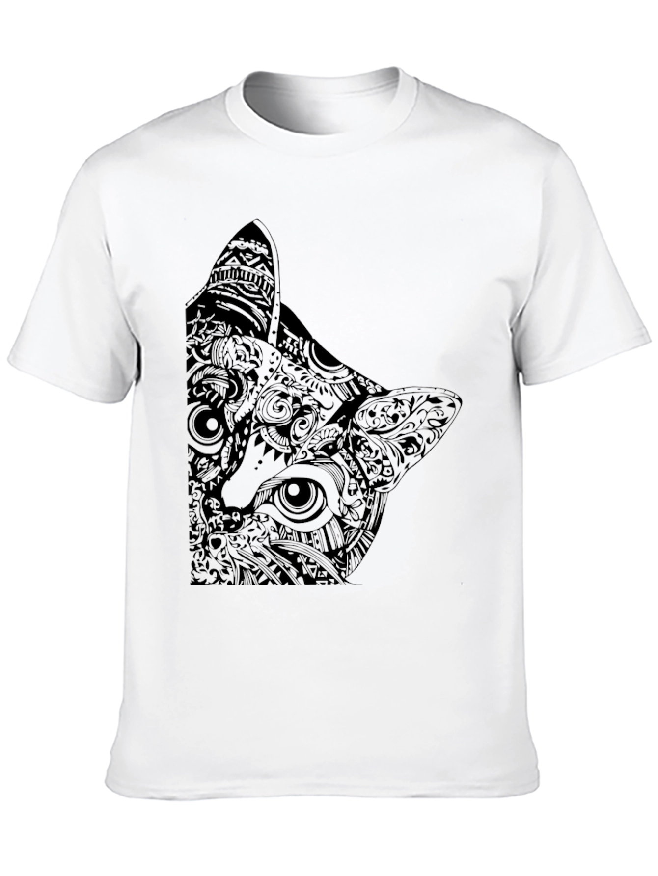 Abstract Cat Graphic Black T-Shirt