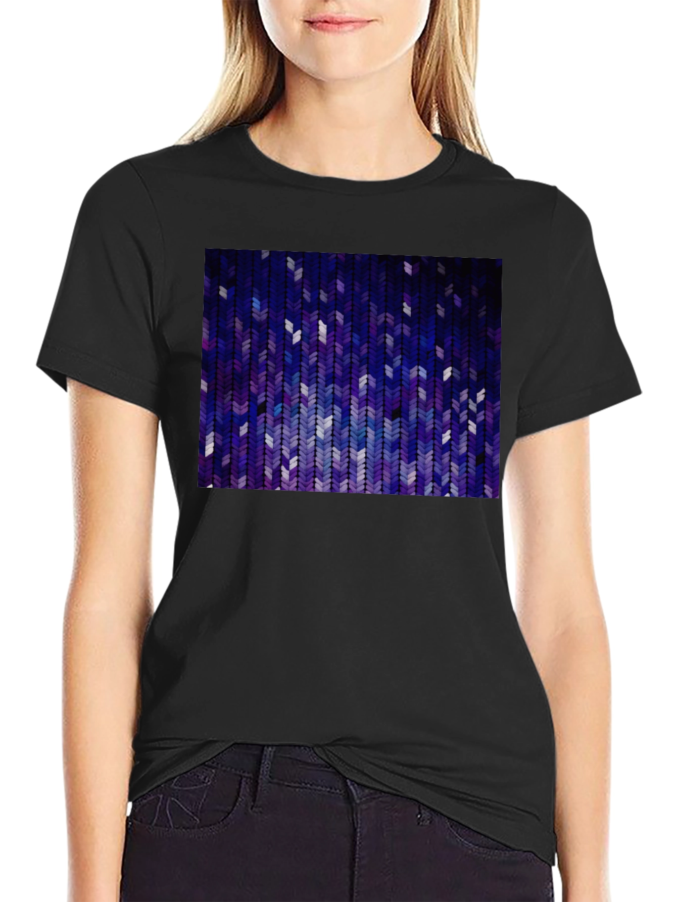 Abstract Chevron Pattern Graphic Tee - Black