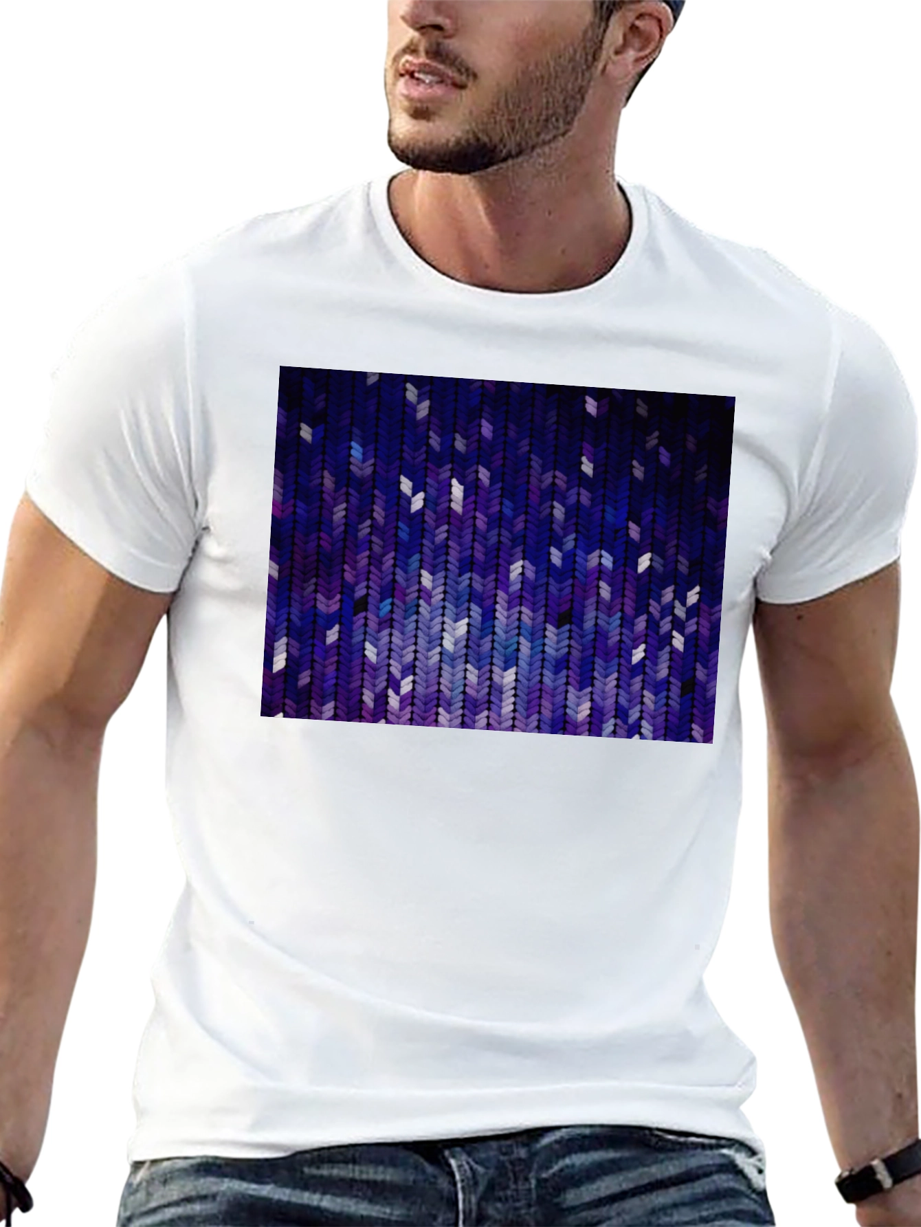 Abstract Chevron Pattern Graphic Tee - Black