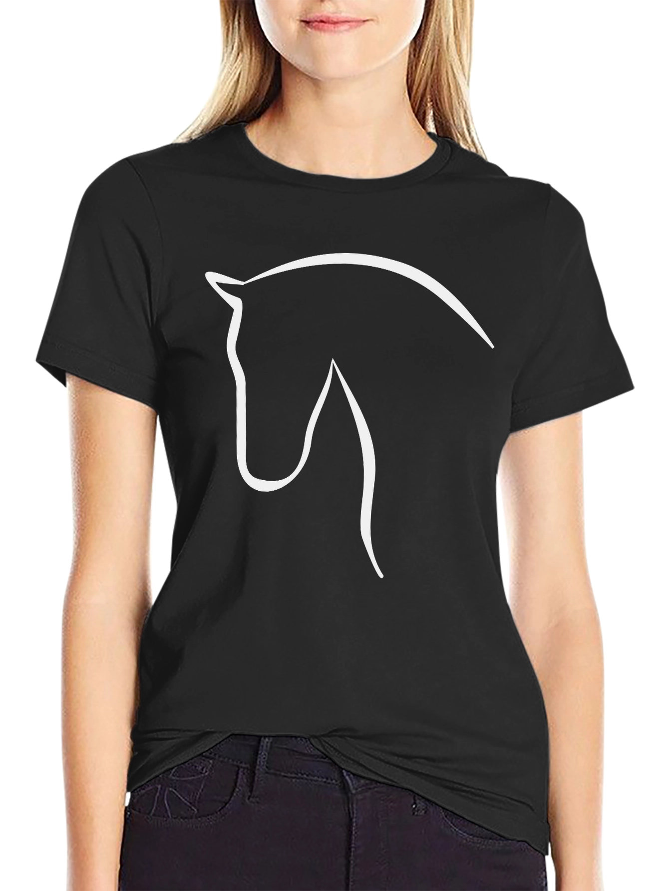 Horse Outline Graphic T-Shirt - Black