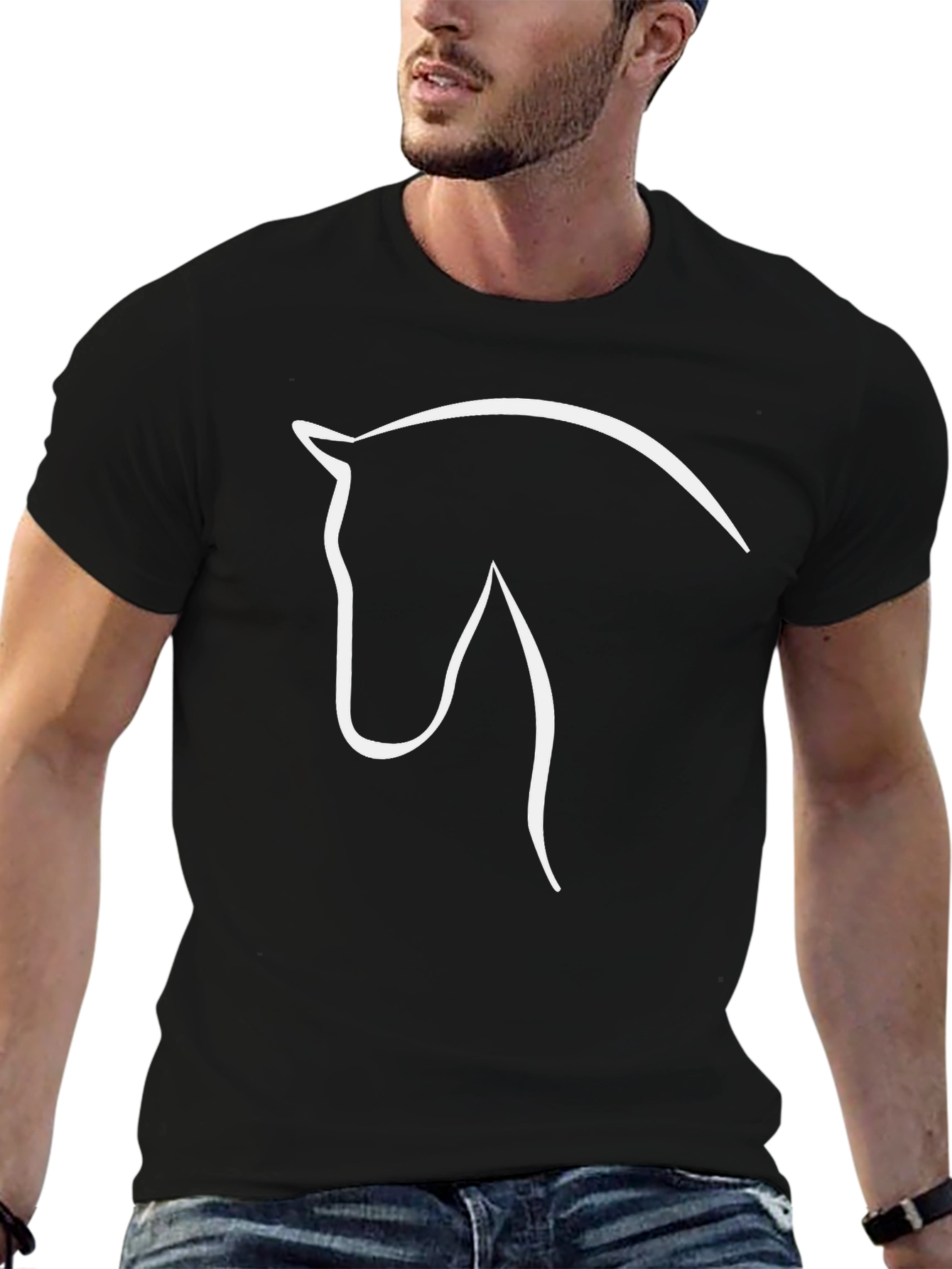 Horse Outline Graphic T-Shirt - Black
