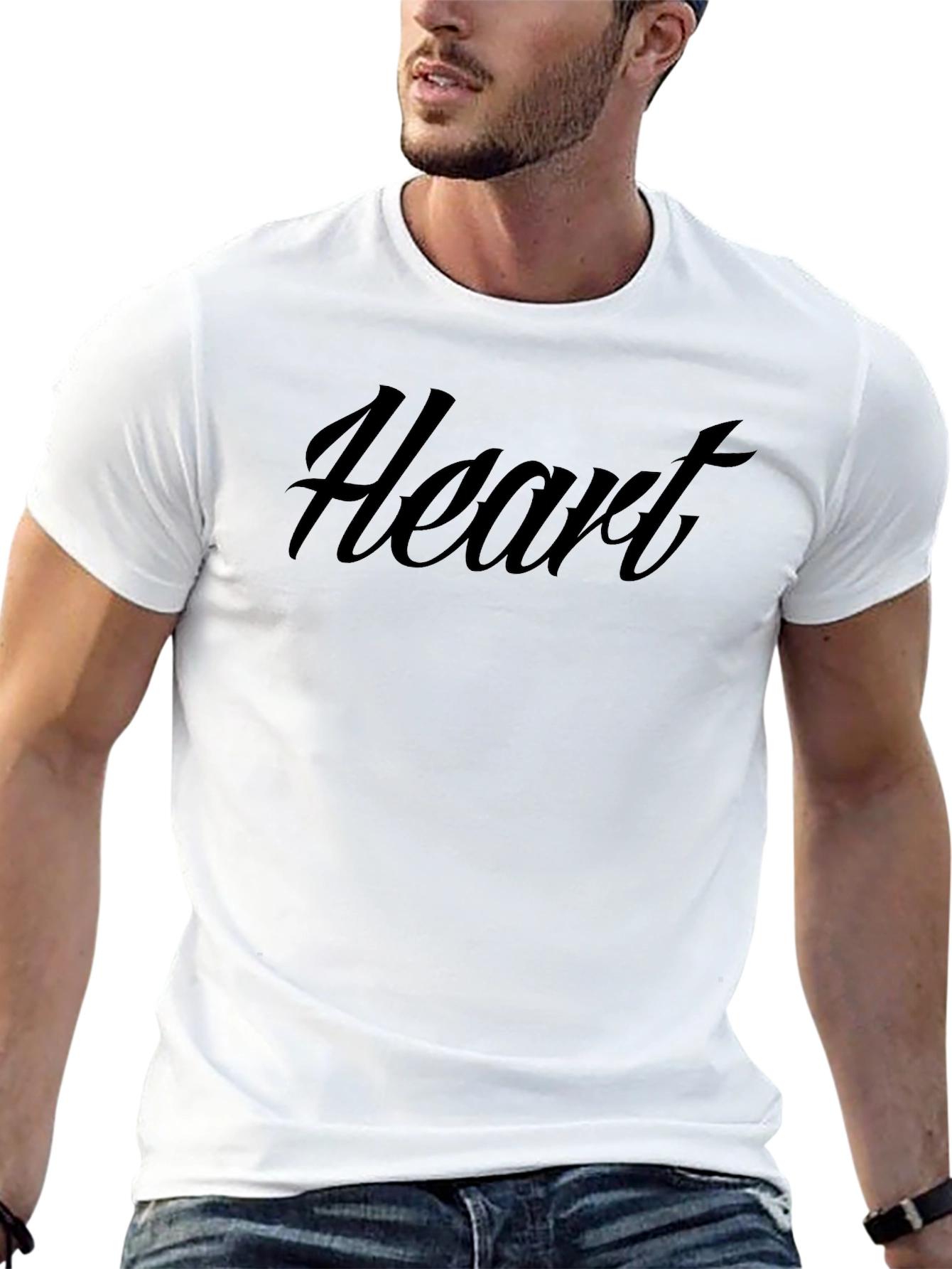 Heart Graphic Print Black Crew Neck T-Shirt
