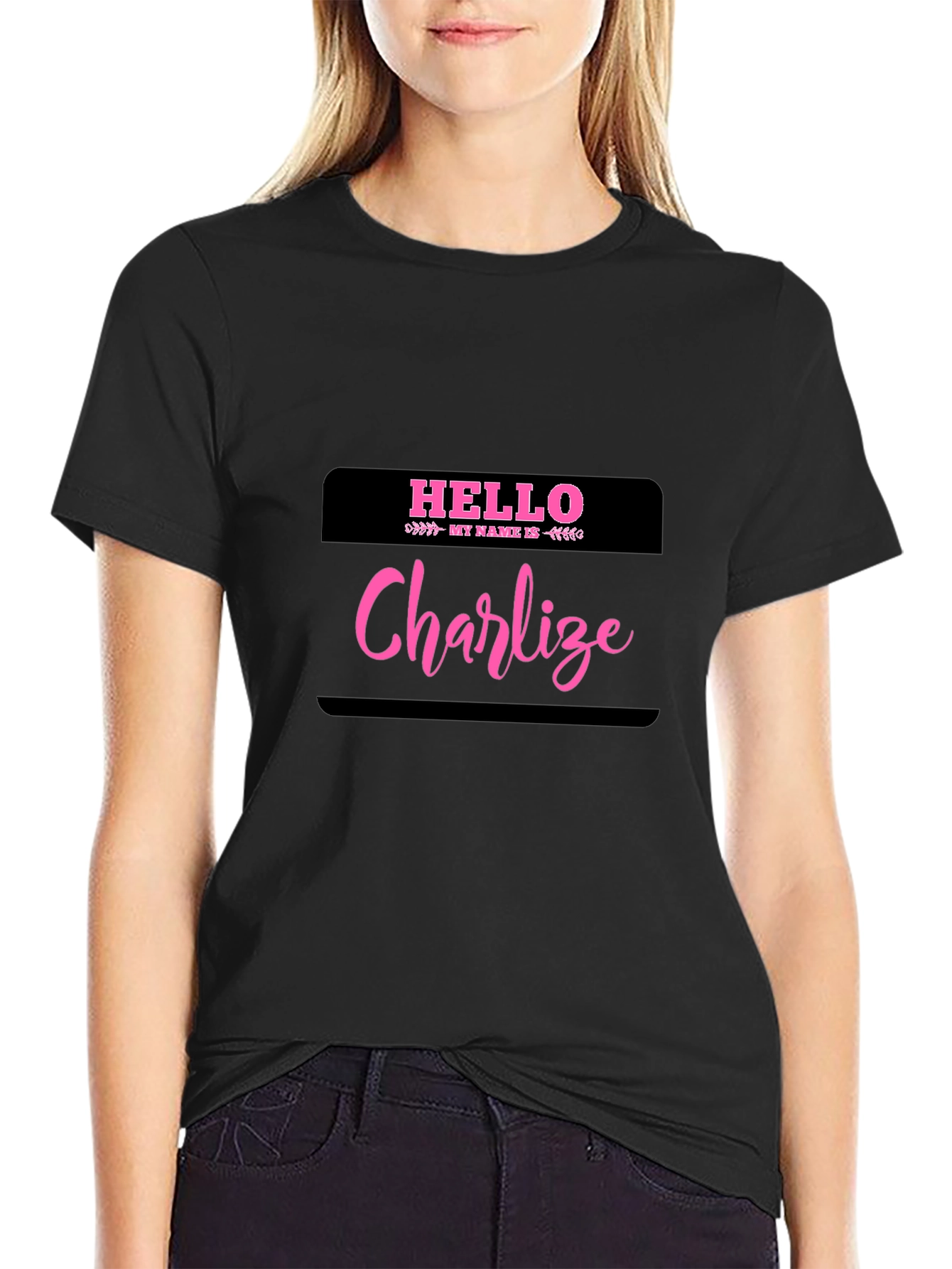 Hello My Name Is Charlize Black T-Shirt
