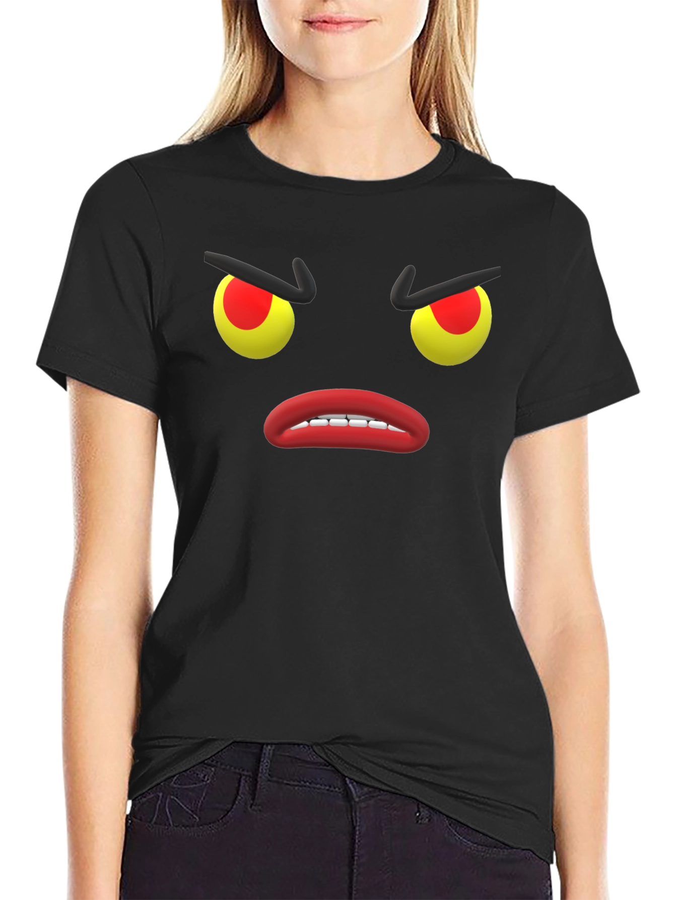 Angry Emoji Face Black Cotton T-Shirt