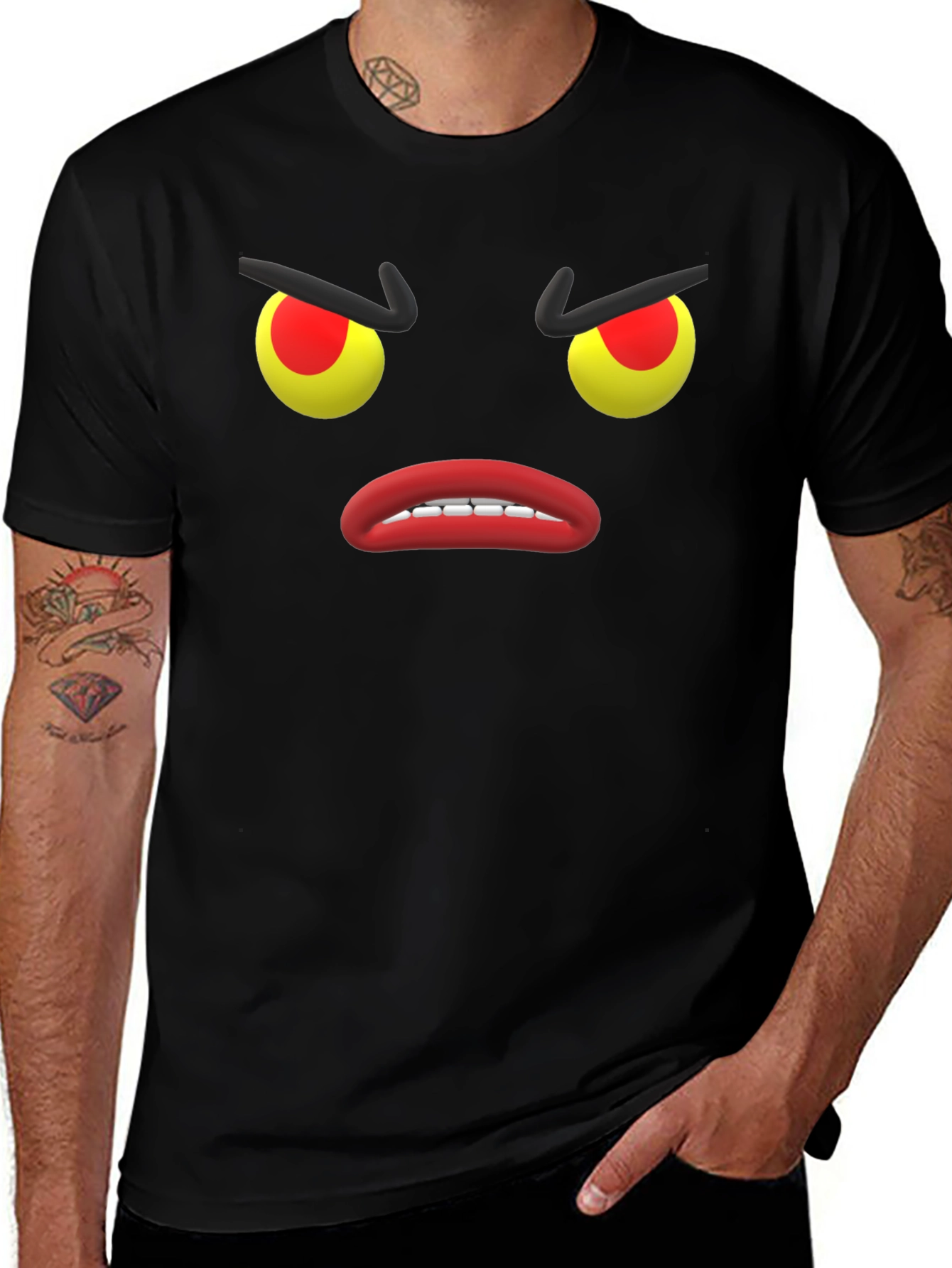Angry Emoji Face Black Cotton T-Shirt