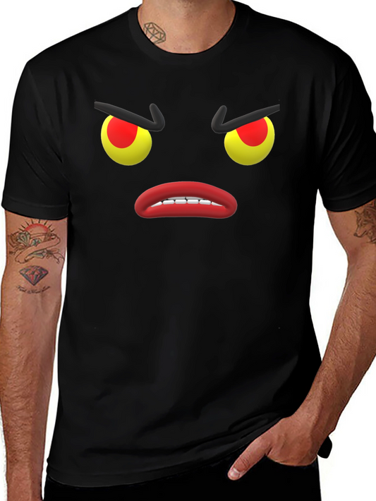 Angry Emoji Face Black Cotton T-Shirt