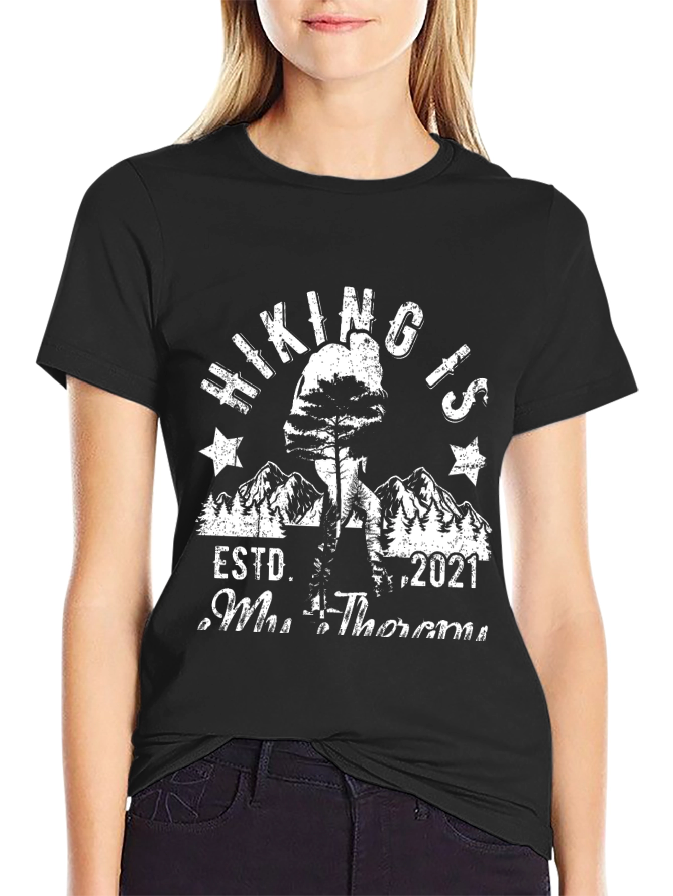 Hiking Is My Therapy Black Graphic Tee