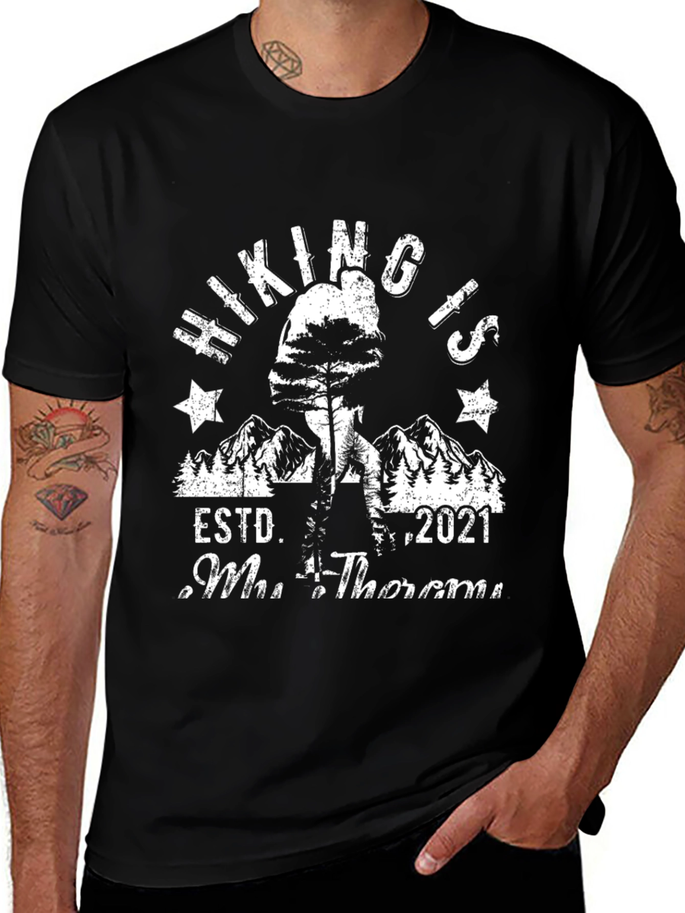 Hiking Is My Therapy Black Graphic Tee