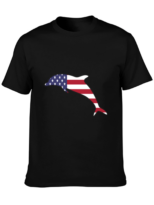 American Flag Dolphin Graphic Tee - Black