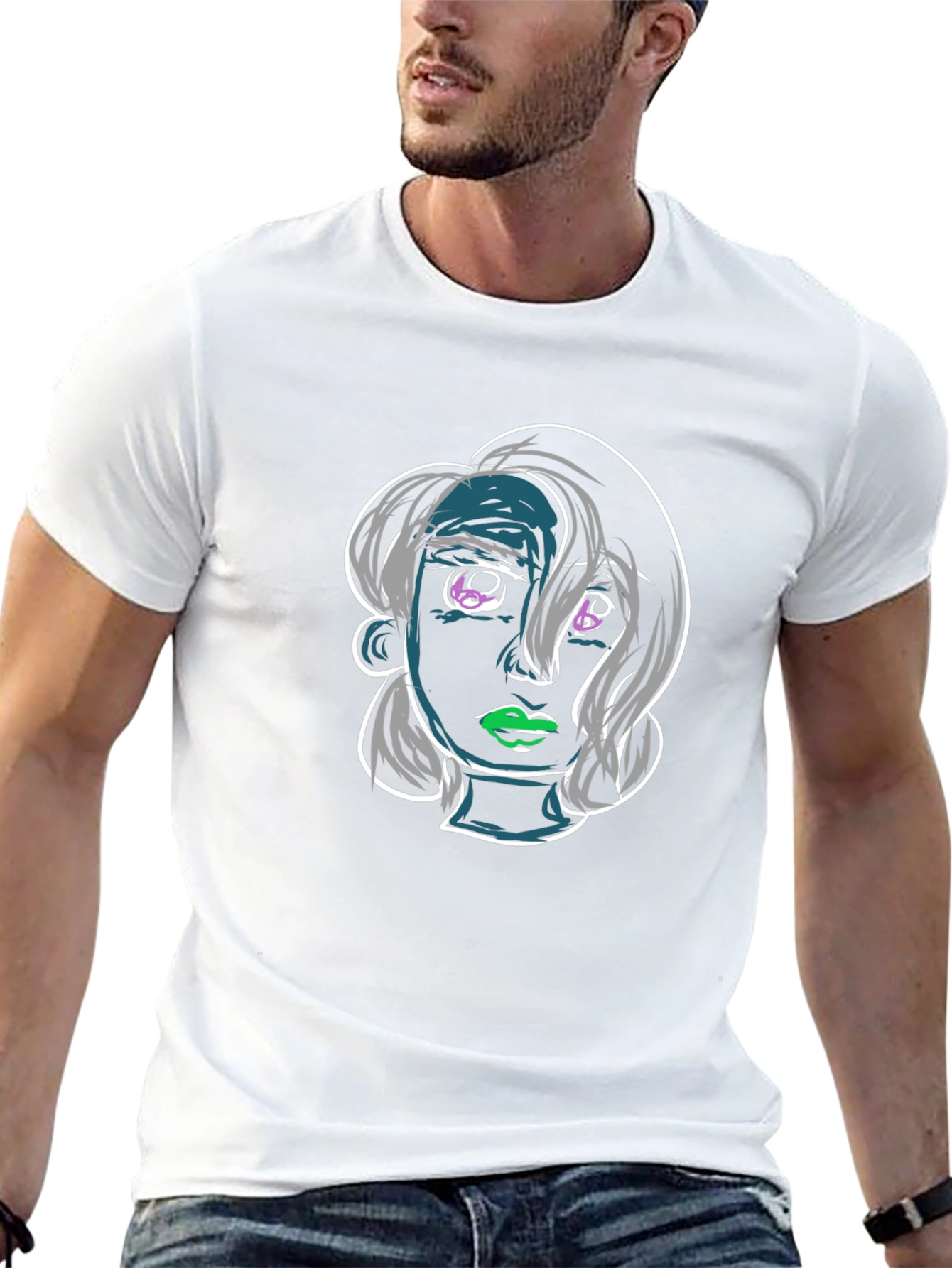 Abstract Face Graphic Black T-Shirt