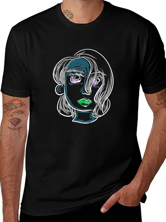 Abstract Face Graphic Black T-Shirt