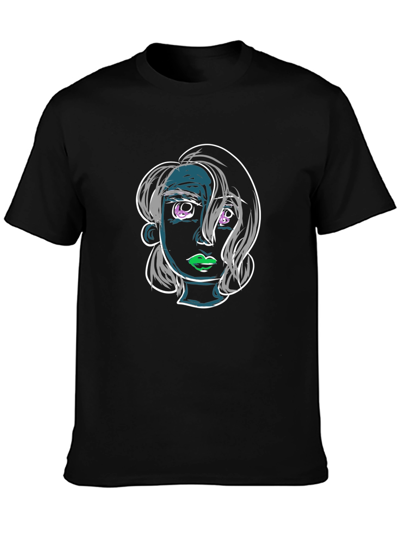 Abstract Face Graphic Black T-Shirt