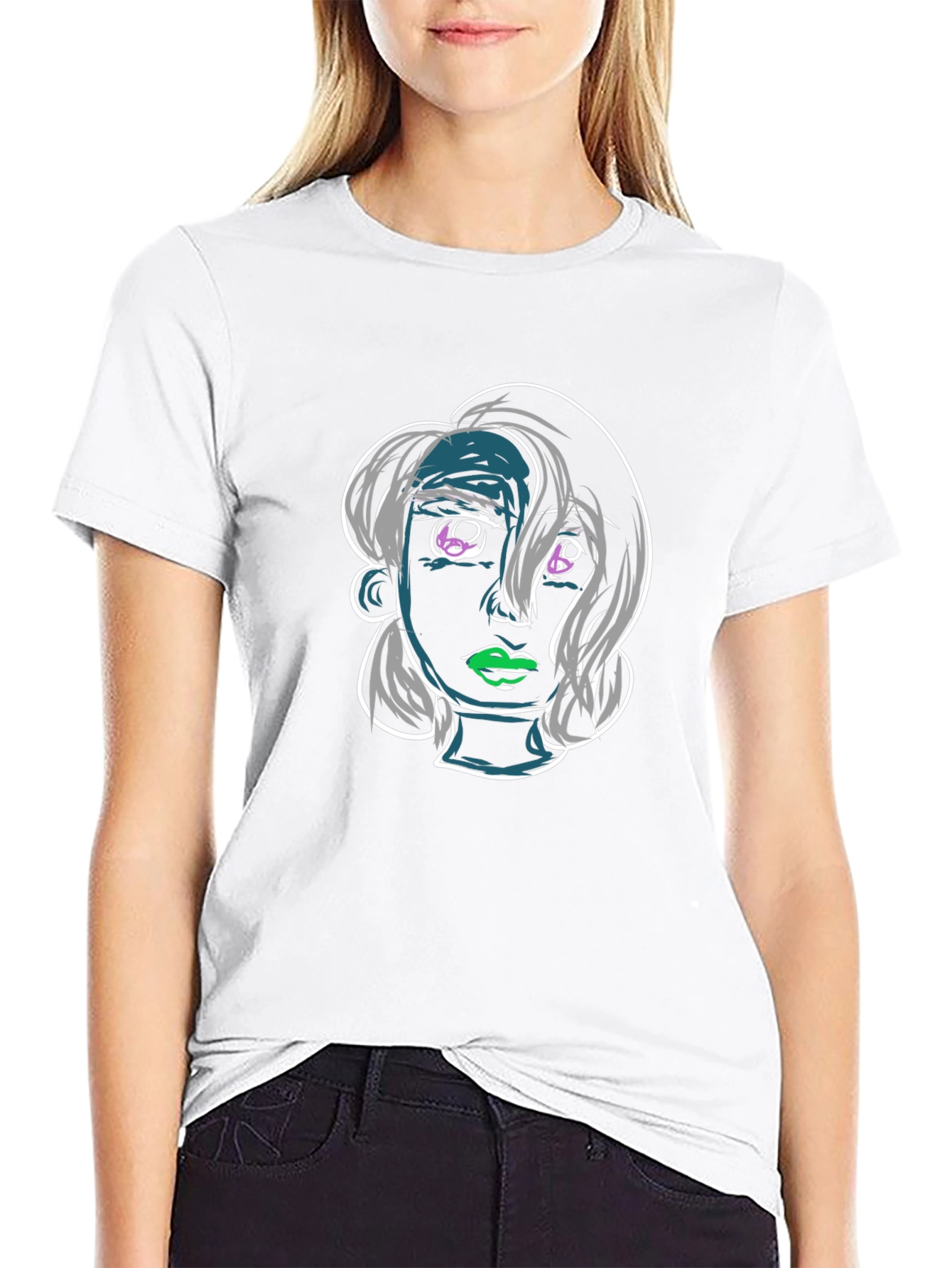 Abstract Face Graphic Black T-Shirt