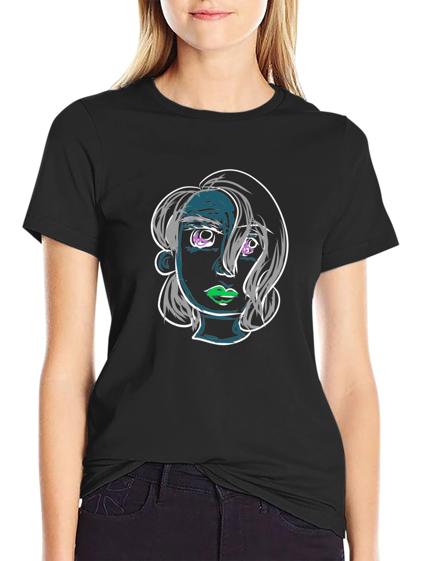 Abstract Face Graphic Black T-Shirt