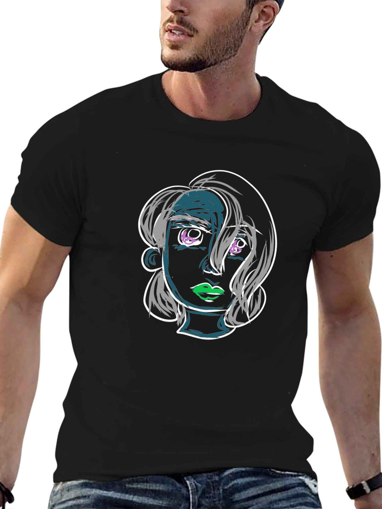 Abstract Face Graphic Black T-Shirt