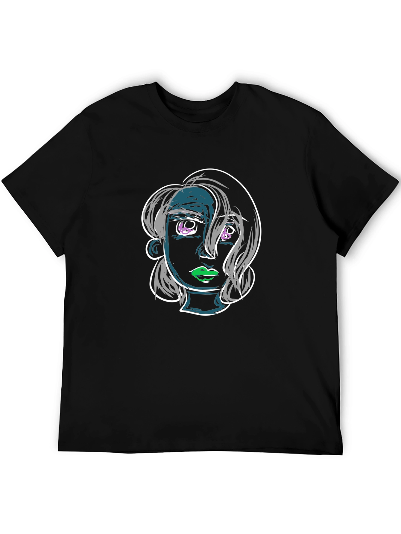 Abstract Face Graphic Black T-Shirt