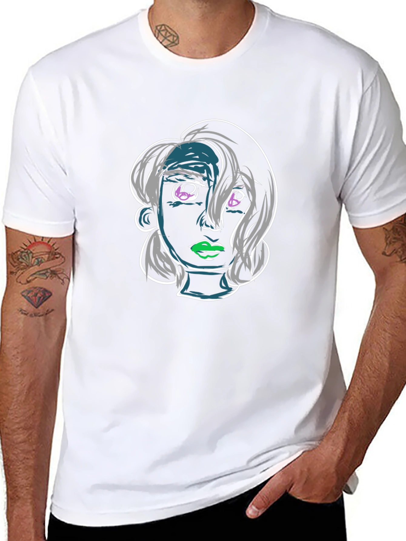 Abstract Face Graphic Black T-Shirt