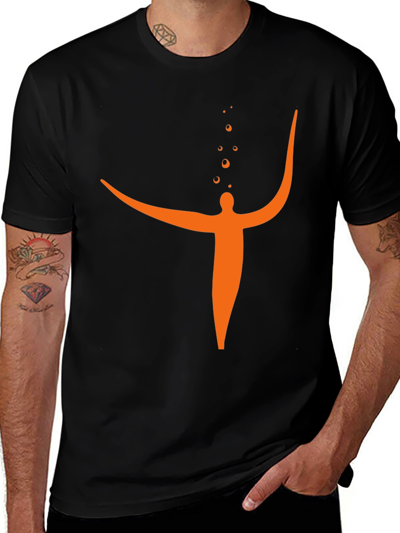 Abstract Orange Figure Black T-Shirt
