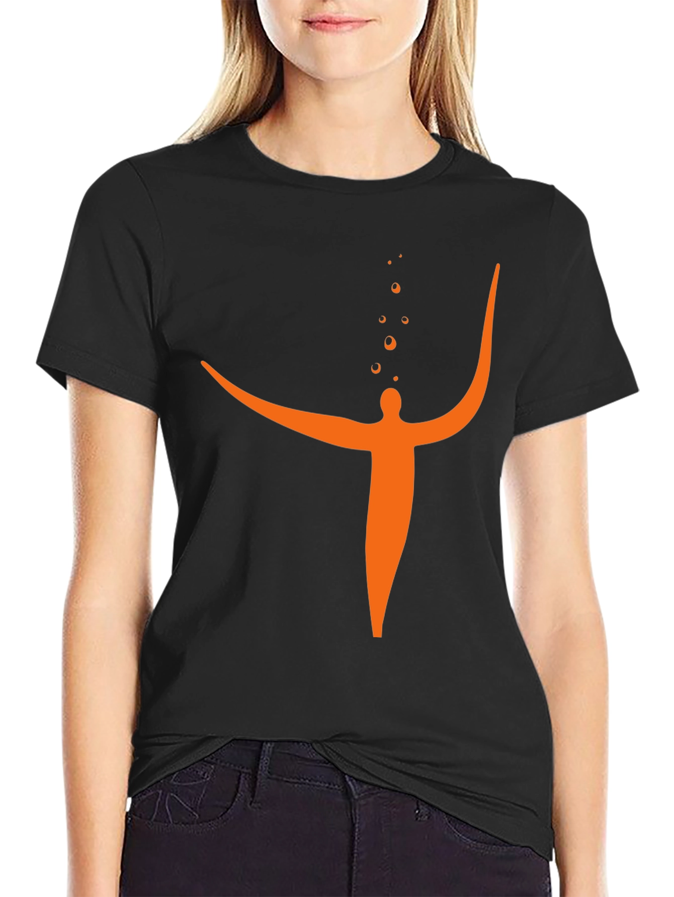 Abstract Orange Figure Black T-Shirt