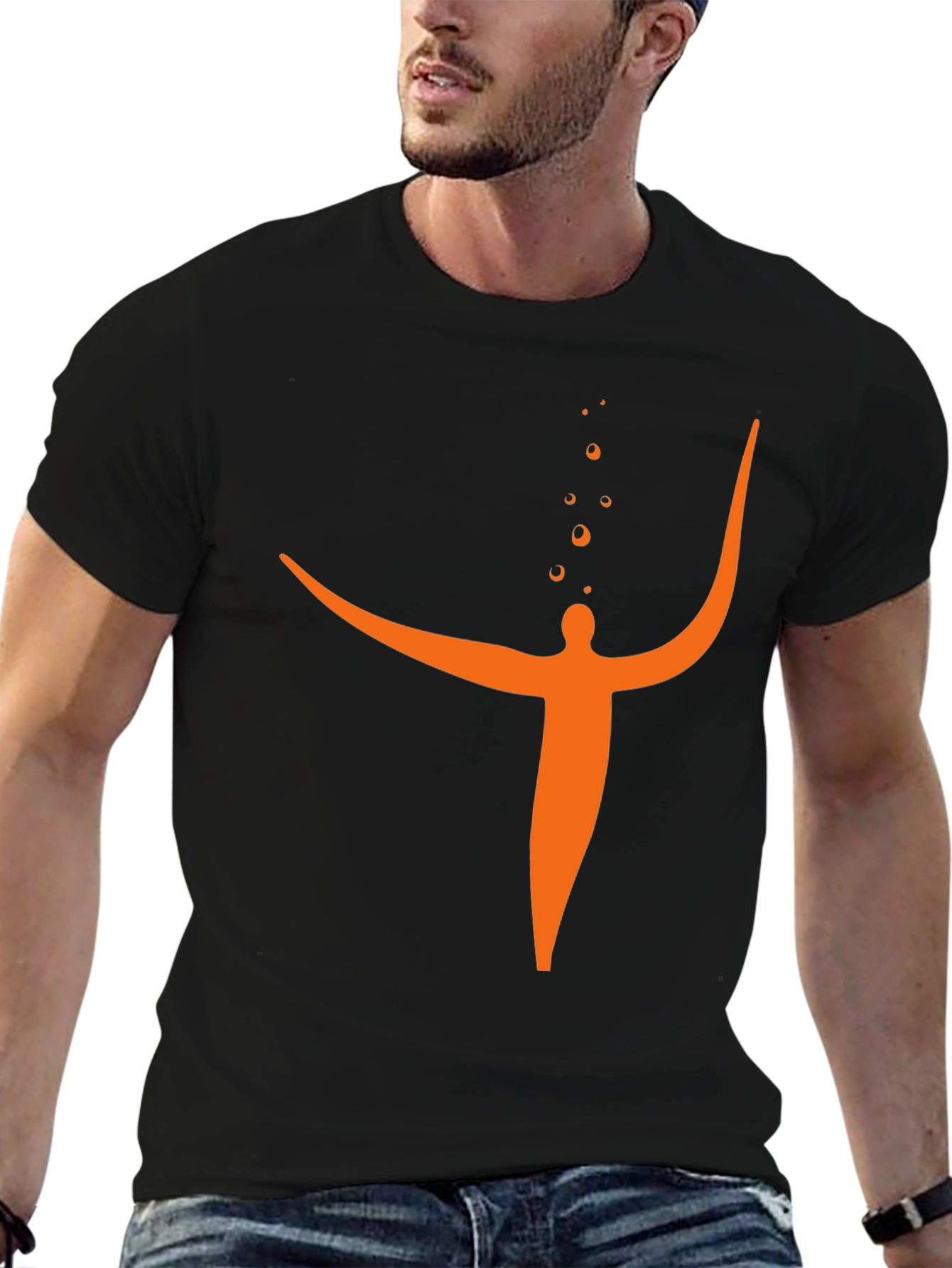 Abstract Orange Figure Black T-Shirt