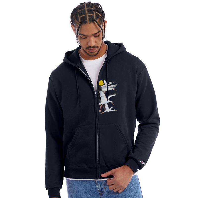 A Flock of White Storks Flying over the Sun