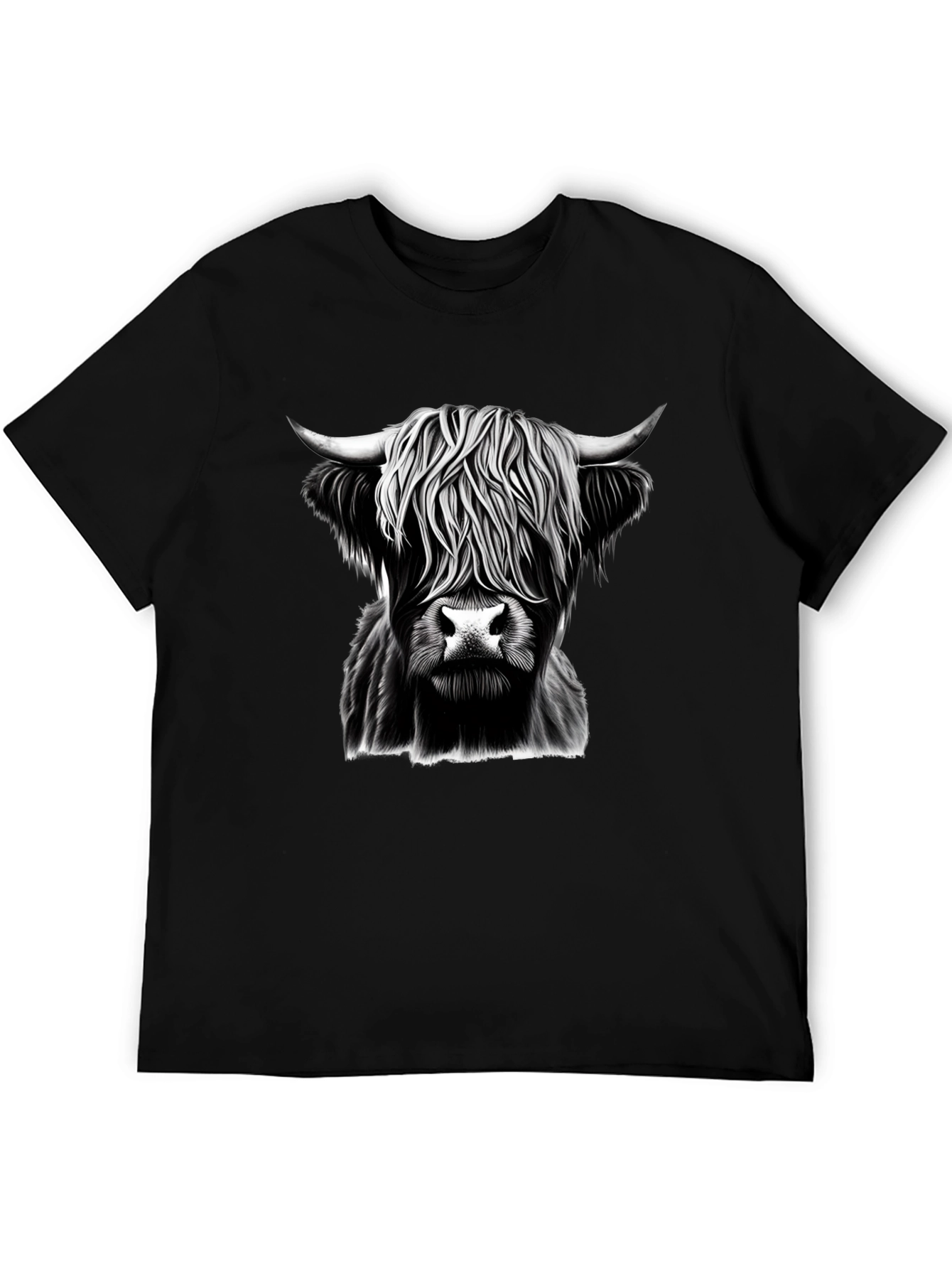 Highland Cow Graphic Tee - Black Cotton T-Shirt