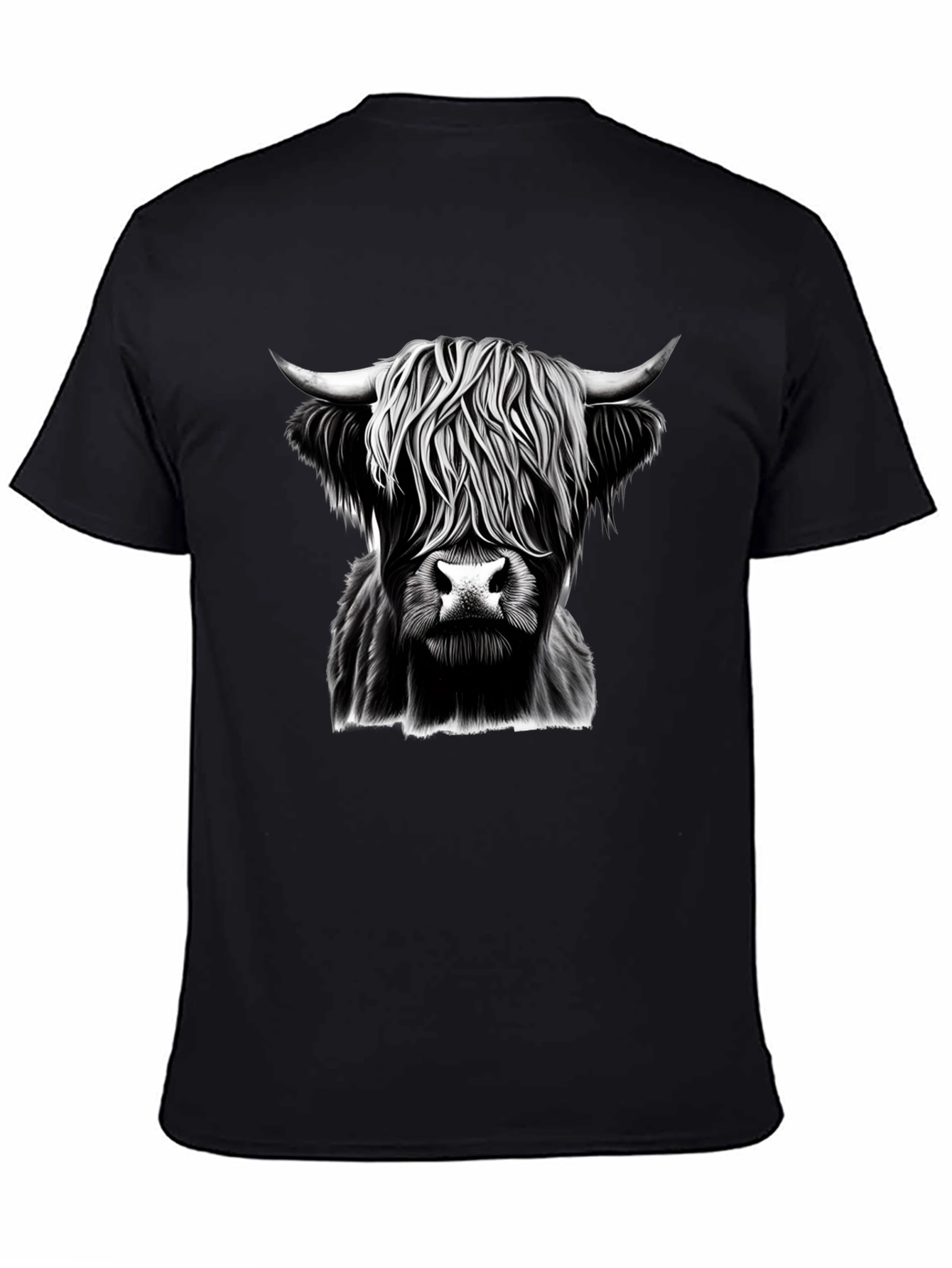 Highland Cow Graphic Tee - Black Cotton T-Shirt
