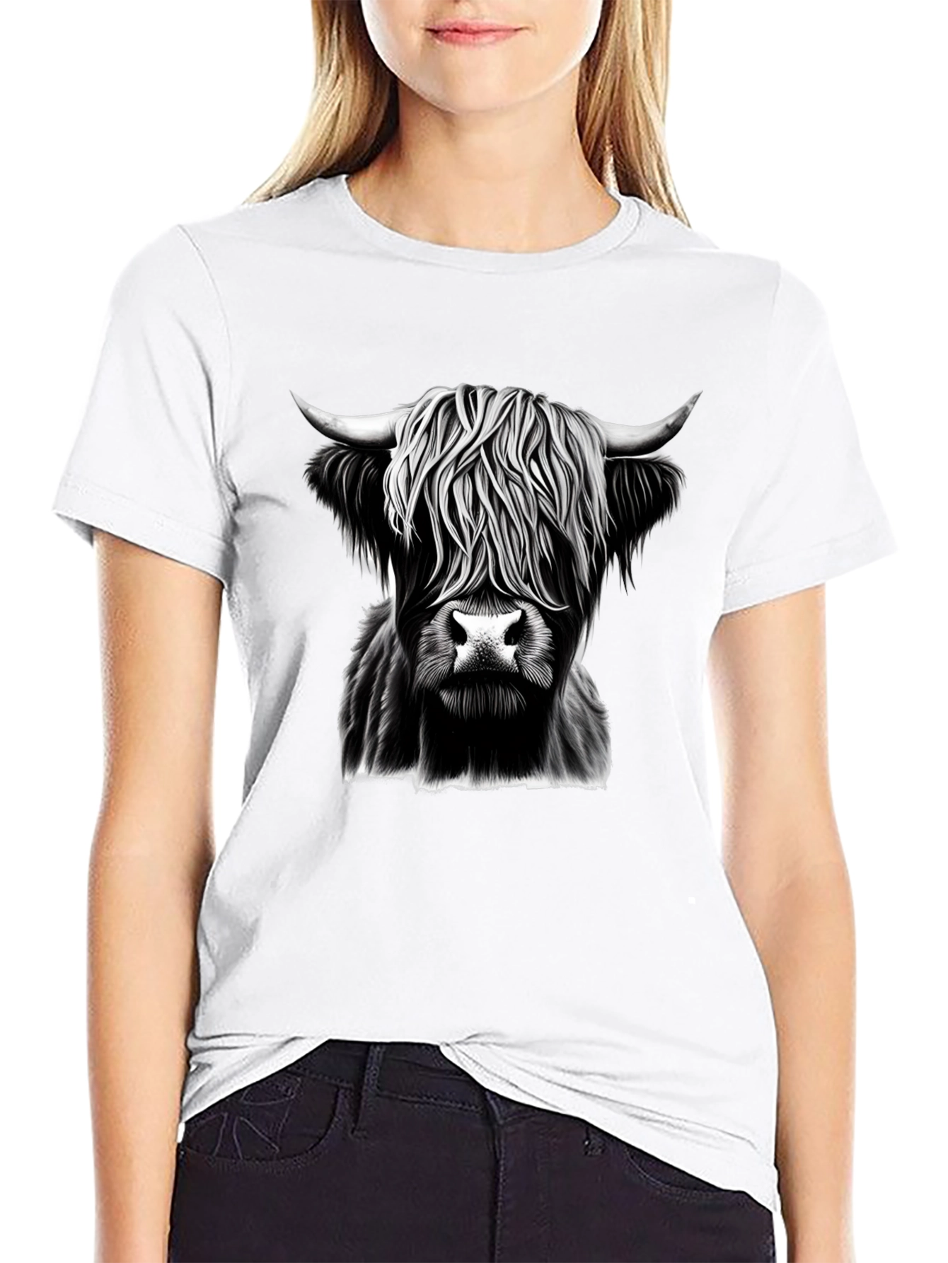 Highland Cow Graphic Tee - Black Cotton T-Shirt