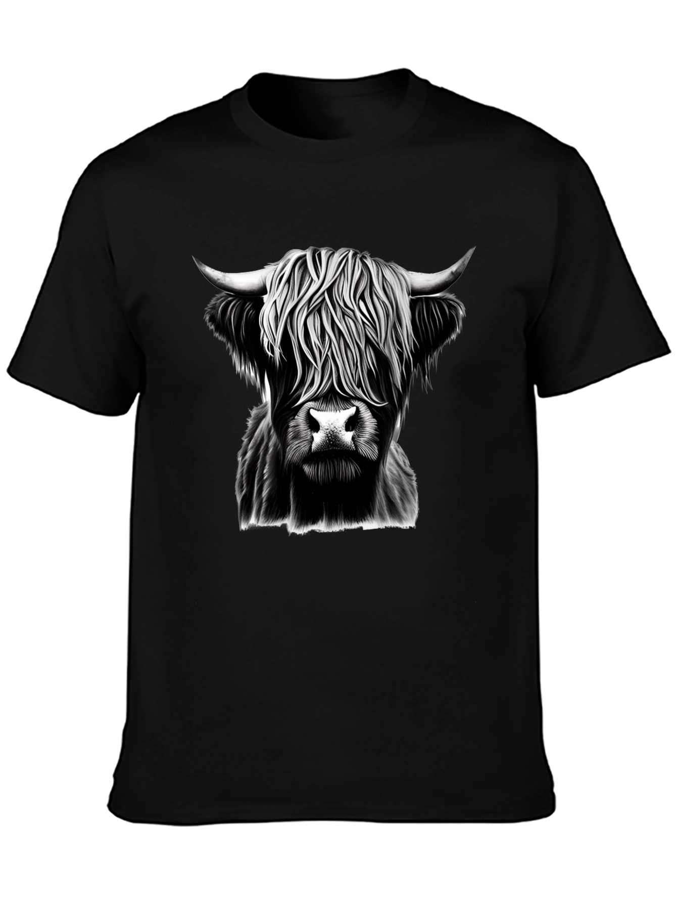Highland Cow Graphic Tee - Black Cotton T-Shirt
