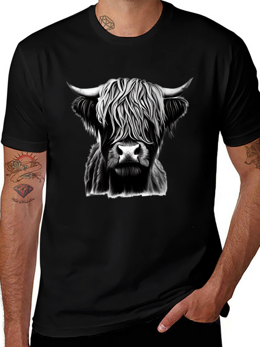 Highland Cow Graphic Tee - Black Cotton T-Shirt