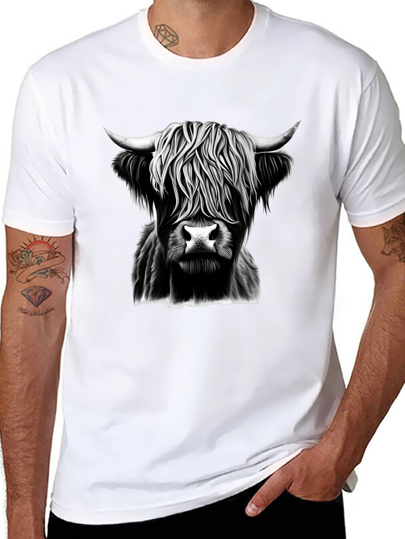 Highland Cow Graphic Tee - Black Cotton T-Shirt