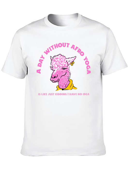 Afro Yoga Llama Graphic Tee - Humorous Cotton T-Shirt