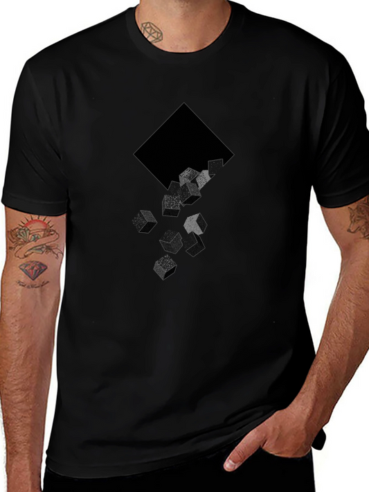 Abstract Cube Drop Black Graphic T-Shirt