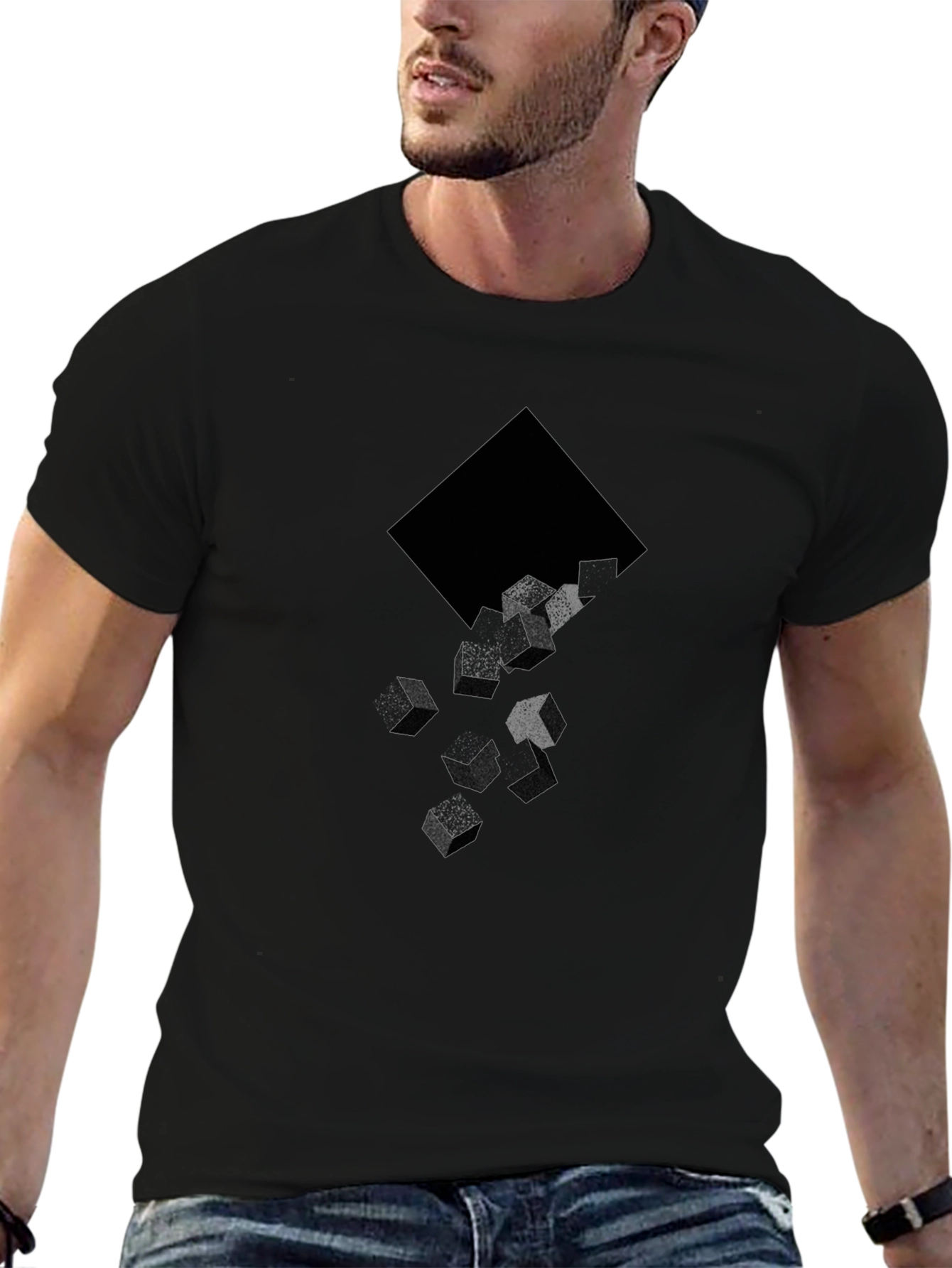 Abstract Cube Drop Black Graphic T-Shirt