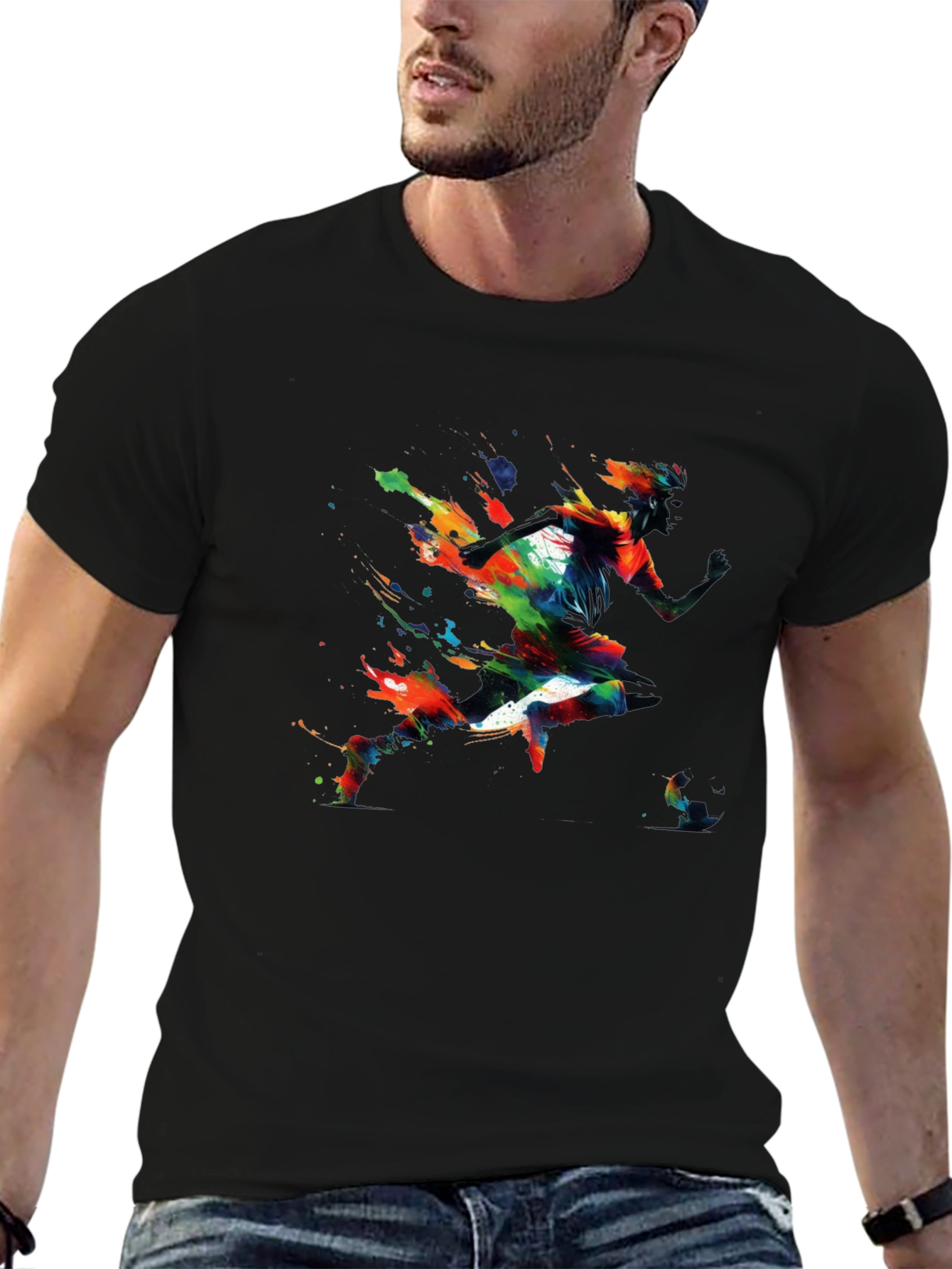 Abstract Runner Graphic Print Black T-Shirt