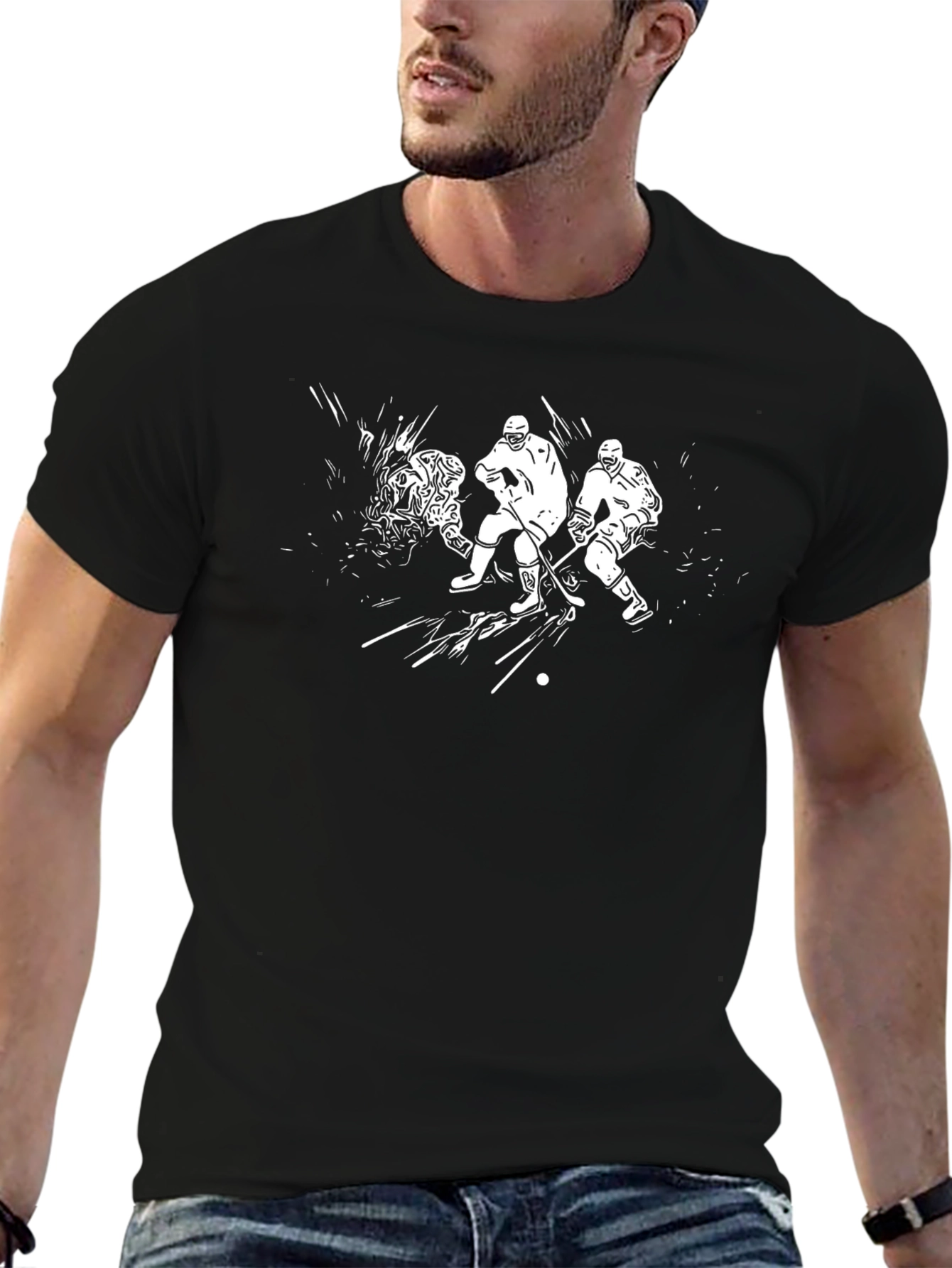 Hockey Graphic Tee - Black Cotton Shirt